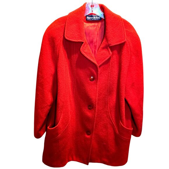 Herman Kay 12P Red Wool Women's Long Pea Coat Jacket Petite  Size P PL LP Large - Picture 2 of 7